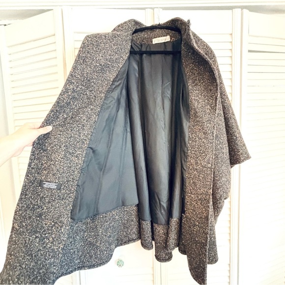 Vintage 1960s Cape Wool Coat with Fur Tails 60s MOD Flecked Tweed Black Gray - Picture 8 of 12